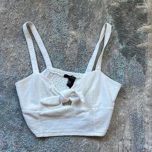 White crop top, tight fitting, perfect length